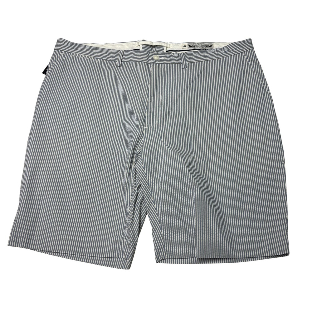 NWT Vintage Polo Ralph Lauren Mens Blue White Seersucker Striped Shorts 42X10